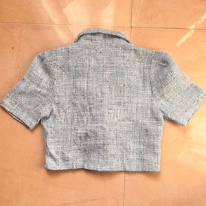 Cropped Tweed Blazer Jacket