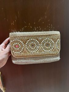 Golden Beaded Clutch