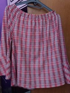 Red Plaid Off-Shoulder Top