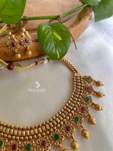 Antique Temple Necklace with Ruby &amp; Green Kemp Sto