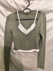 Olive Green Layered Crop Top