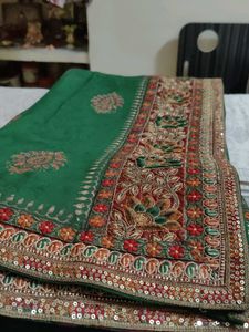 Floral Bottle Green Georgette Saree