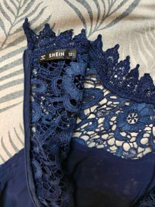 Navy Crochet Top Chiffon Long Maxi Dress