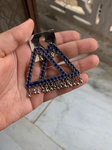 Blue Triangle Statement Earrings