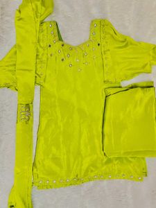 Green Mirror Work Kurta Set