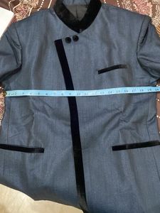 Stellar Metallic Blue-Grey Indowestern Suit Set