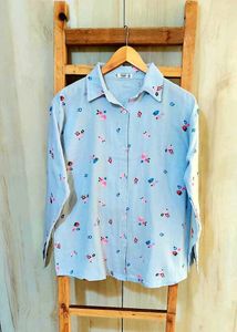 Light Blue Printed Cotton Shirt Size-42