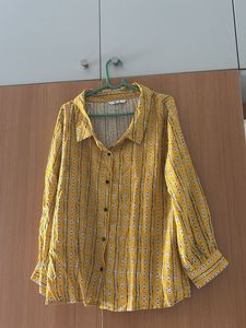 Yellow navy blue Cotton Shirt for women