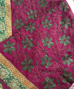 Floral Embroidered Purple Saree