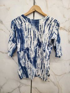 Tie-Dye Embroidered Kurti Top For Jeans