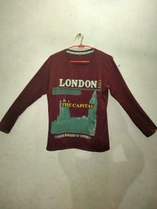 Maroon London City Graphic Full Sleeve T-Shirt