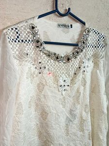 Beautiful Partywear Lace Top Layered White