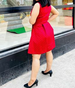 Allen Solly Red Polka Dot Casual Dress