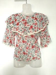 Floral Ruffled Neck Top