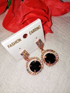 Combo Set Of 2 Black DropEarring &amp; Metallic Jhumka