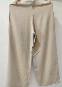 Beige Cropped Wide Leg Pants