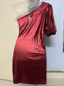 Burgundy One-Shoulder Party Dress