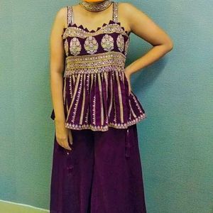 Plum Embroidered Pant Set