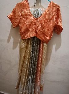Satin Strips Laining Saree (Price Drop)