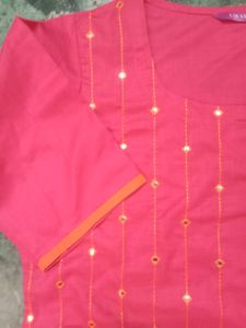 Plus Size Pink Kurti With Orange Detailing