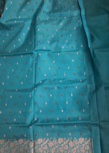 Teal Floral Banarasi Silk Saree With Blouse