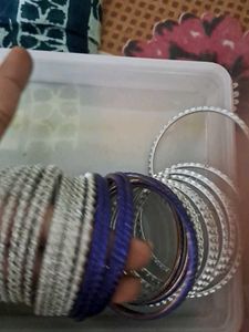 White Blue Glass Bangles