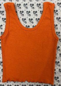 Orange Ribbed Crop Tank Top