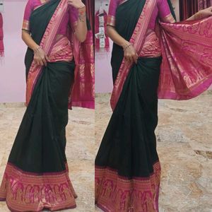 Elegant Green & Pink Silk Saree