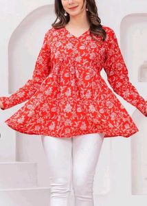 Cotton Floral Red Top