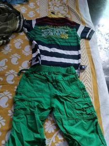 Kids Outfit: Striped Shirt &amp; Green Shorts