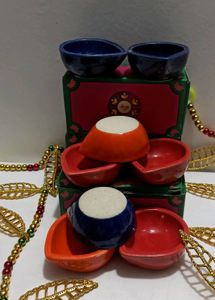 Festive Ceramic Diya Set Of 8