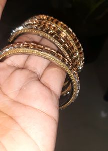 Diamond Gold-plated Bangle Set (Pack of 4)