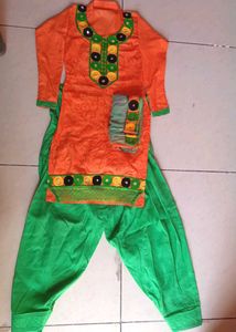 Orange & Green Embroidered Salwar Kameez Suit