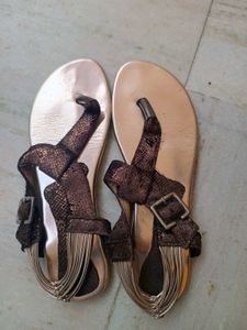 Metallic Fringe Thong Sandals