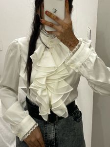 Victorian neck design Ruffled Korean White Top