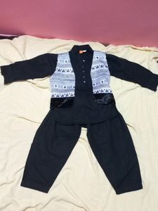 Black Pathani Suit With Jacket