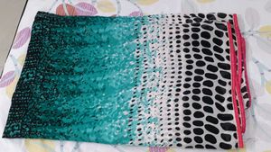 Aqua &amp; Black Polka Dot Print Fabric Saree n Blouse