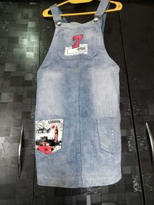 Denim Overall Dress with London Patch