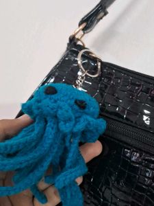 Black Shoulder Bag With Free Octopus  Keychain