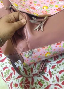 2 in 1 .Floral Print Backpack with bow