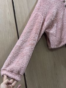 Pink Fuzzy Cropped Hoodie