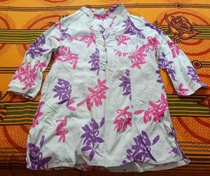 Mild White With Pink n Purple Colour Flowers Shirt