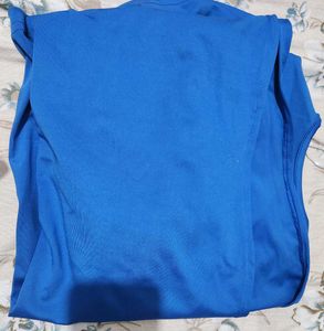 Blue Gathered Mock Neck Bodycon Midi Dress