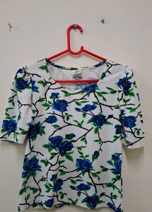 Floral Print White Top