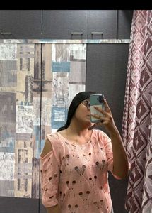 Peach Cold Shoulder Knit Top