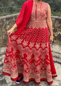 red colour suit with dupatta Pant