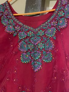 Red Embroidered Kurta Set