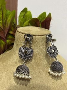 Oxidized Silver Jhumka Earrings