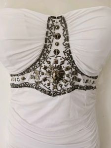 STUD&amp;SEQUIN BUSTIER BODYCON
