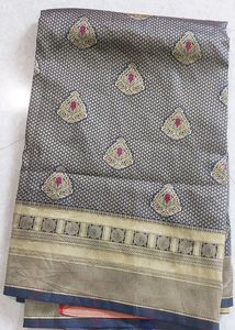 Navy Blue & Golden Designed Saree